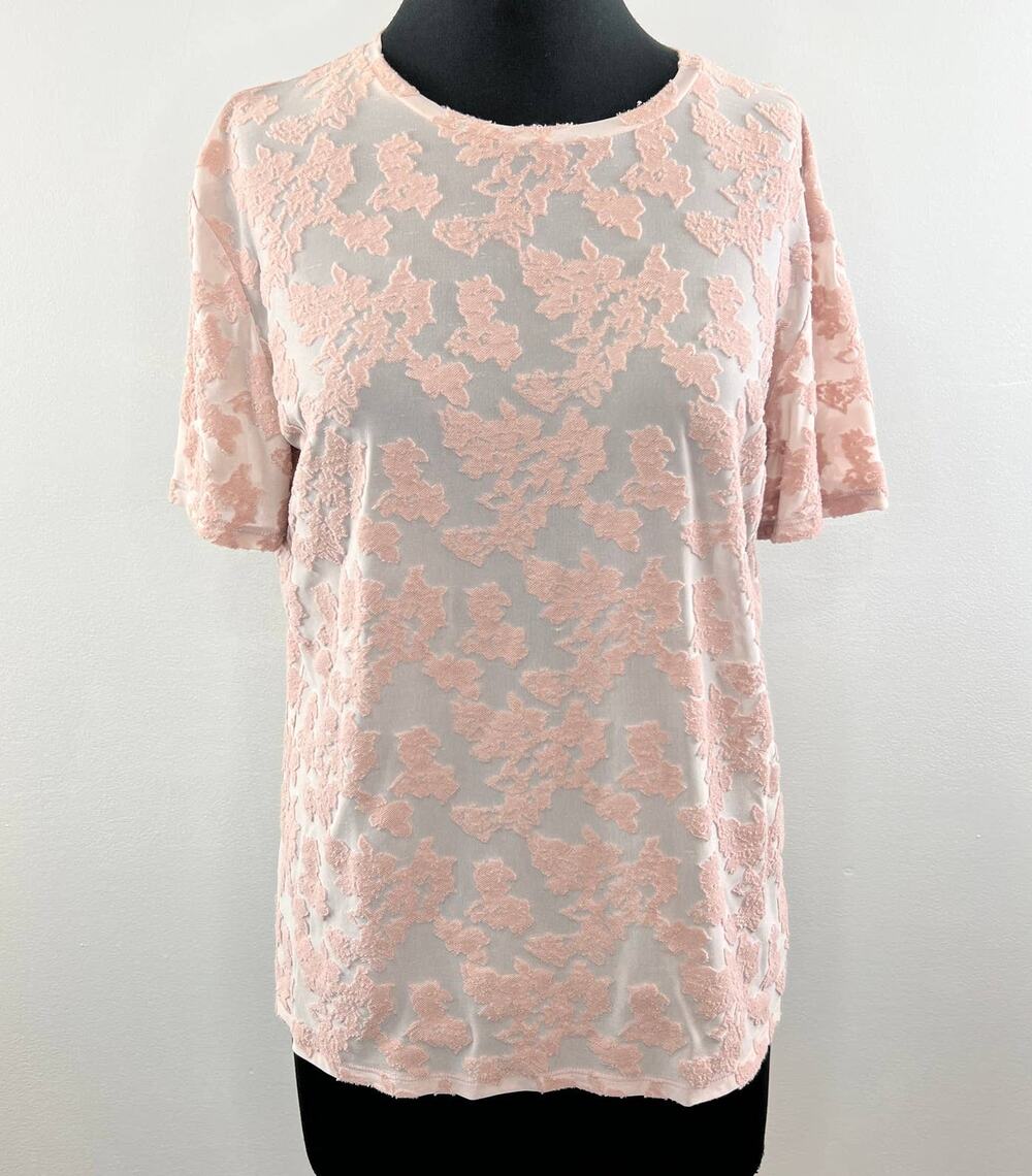 Wilfred Aritzia Light Pink Cotton Blend Floral Jacquard Short Sleeve Top Size M